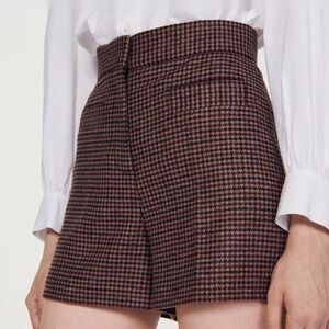Sandro High Waist Houndstooth Shorts - Black and Brown
